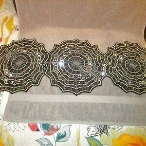 Spider Webs Beaded Table Runner Sequins Halloween Party Witchy Gothic Tableware